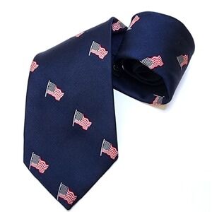 Patriotic American Flag Necktie Tie Blue Vtg Valeur D'or 57"x4"